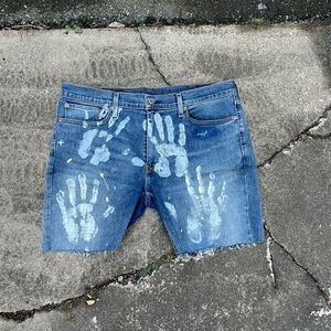 Blue Jean Cutoff Shorts with Handprint Design